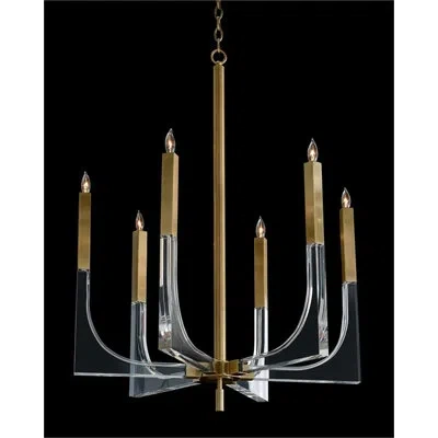 John-richard Acrylic And Brass Six-light Chandelier In Antique Brass