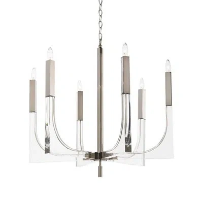 John-richard Acrylic And Nickel Six-light Chandelier In Nickel,silver