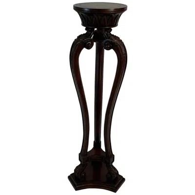 Pre-owned John-richard Beautiful Carved Walnut & Leather Pedestal By John Richard In Brown