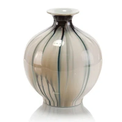 John-richard Blue/gray/white 12" Porcelain Table Vase In Blue;white;gray