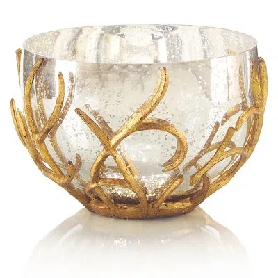 John-richard Branch-encased Glam Decorative Bowl In Gold-leaf/silver In Gold-leaf,silver