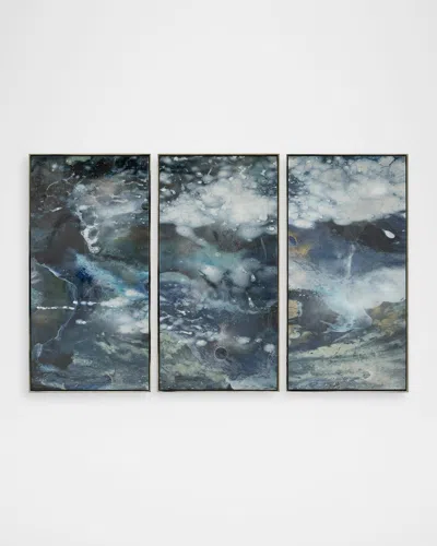 John-richard Circulation Framed Giclee Triptych By Brendan Parker In Blue