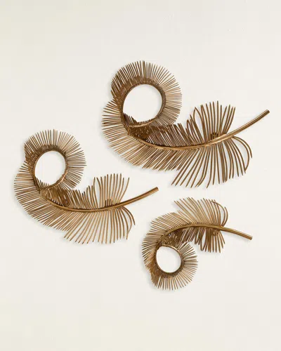 John-richard Collection A Set Of Three Coiled Plumes Wall Art In Gold