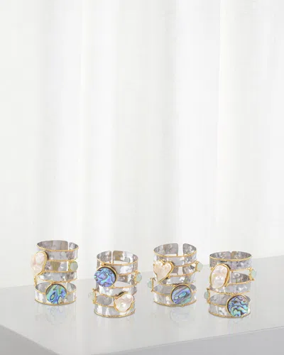 John-richard Collection Abalone Mother-of-pearl Napkin Rings, Set Of 4 In Gold