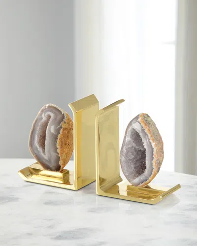 John-richard Collection Agate On Brass Bookends, Set Of 2 In Gold