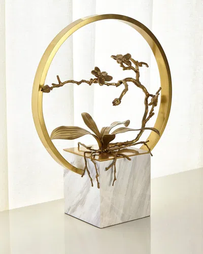 John-richard Collection Antiqued Brass Orchid Table Top Sculpture In Gold