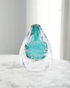 John-richard Collection Azure Art Glass Vase With Bubbles In Transparent