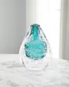 John-richard Collection Azure Art Glass Vase With Bubbles In Teal