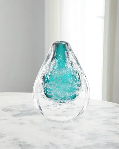 John-richard Collection Azure Art Glass Vase With Bubbles In Transparent