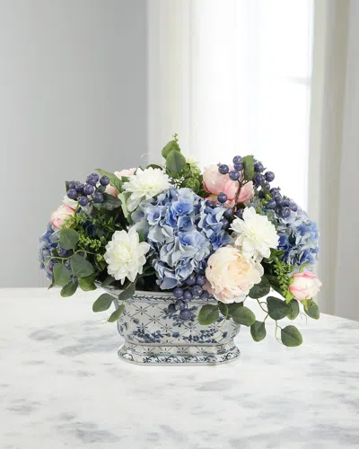 John-richard Collection Blue Chinoiserie 22" Faux Floral Arrangement In Ceramic Urn In Multi