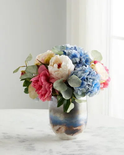 John-richard Collection Blushing Ocean 15" Faux Floral Arrangement In Mercury Glass Vase In Multi