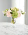 John-richard Collection Blushing Orchid Garden 12" Faux Floral Arrangement In Glass Vase In Pink