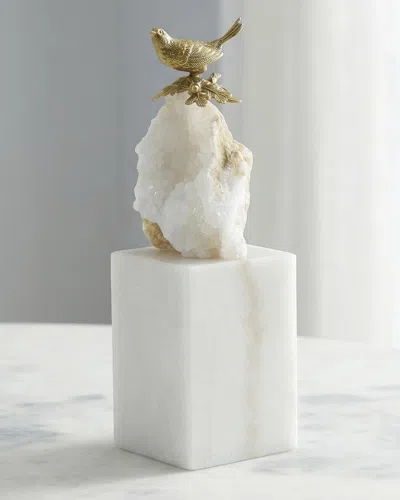 John-richard Collection Brass Bird And Quartz Sculpture On Marble, Large In Gold