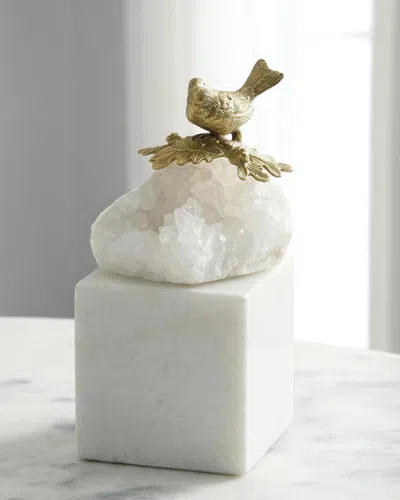 John-richard Collection Brass Bird And Quartz Sculpture On Marble, Small In Gold