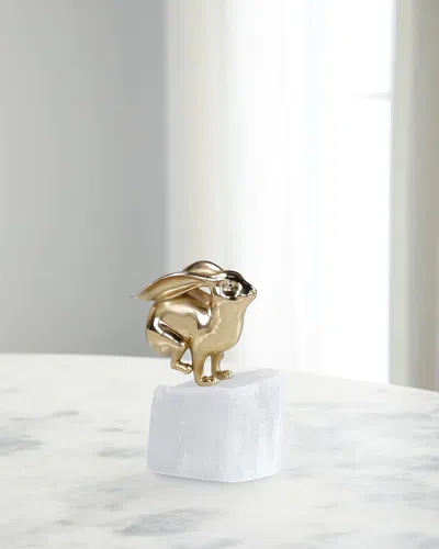 John-richard Collection Brass Bunny Sculpture On Selenite In Gold