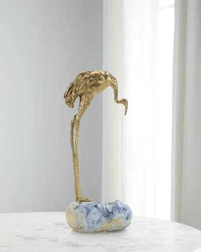 John-richard Collection Brass Crane Sculpture On Kyanite In Animal Print