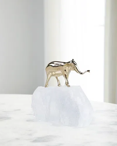 John-richard Collection Brass Elephant Sculpture On Selenite Ii In Gold