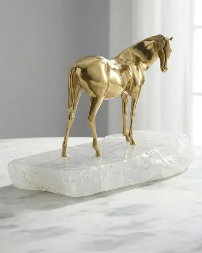 John-richard Collection Brass Horse Sculpture On Selenite