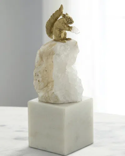 John-richard Collection Brass Squirrel And Quartz Sculpture On Marble, Large In Gold
