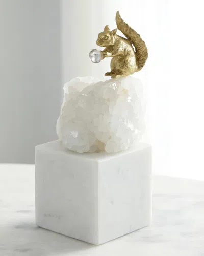 John-richard Collection Brass Squirrel And Quartz Sculpture, Small In Gold
