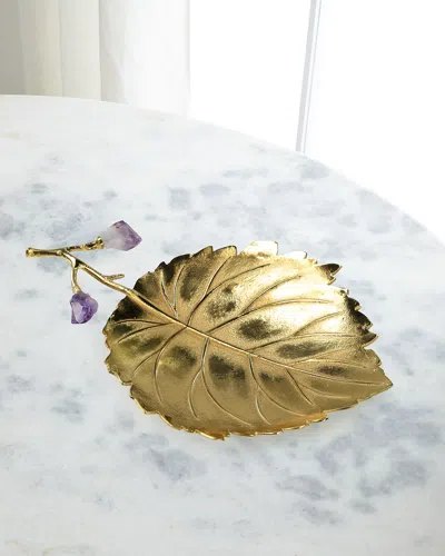 John-richard Collection Budding Amethyst Leaf Tray Ii In Gold