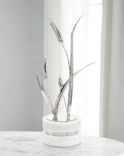 John-richard Collection Cattails Sculpture On Marble, Large In White