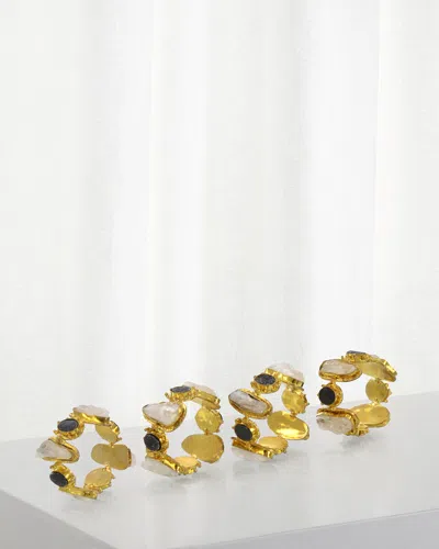 John-richard Collection Charcoal Druzy/quartz Napkin Rings, Set Of 4 In Gold