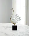 John-richard Collection Crystalline Bird Sculpture On Black Base, 20" In Clear