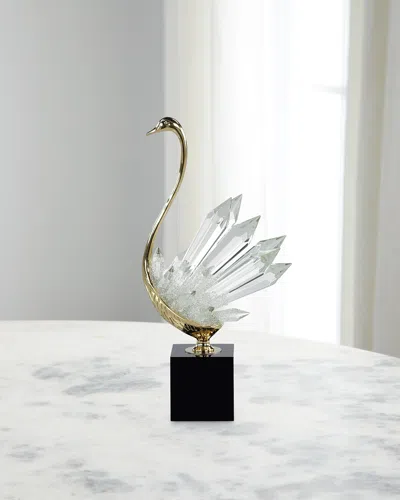 John-richard Collection Crystalline Bird Sculpture On Black Base, 20" In Transparent