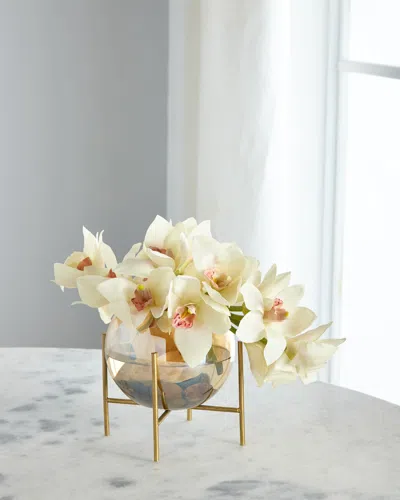 John-richard Collection Cymbidium Orchid Glow In Glass Bowl In Ivory