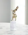 John-richard Collection Dancing Bunny Sculpture On Selenite In Brass