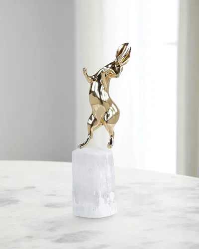 John-richard Collection Dancing Bunny Sculpture On Selenite In Gold