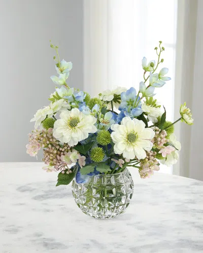 John-richard Collection Delightful Zinnias 15" Faux Floral Arrangement In Glass Vase In Multi