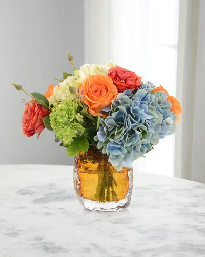 John-richard Collection Delta Sunset 15" Faux Floral Arrangement In Glass Vase In Multi