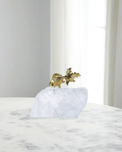 John-richard Collection Fantail Goldfish On Selenite Sculpture