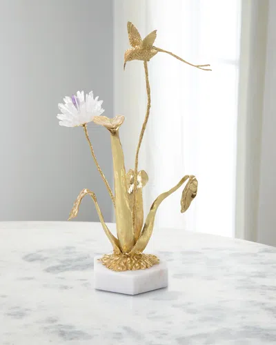 John-richard Collection Flower & Hummingbird Sculpture In Gold