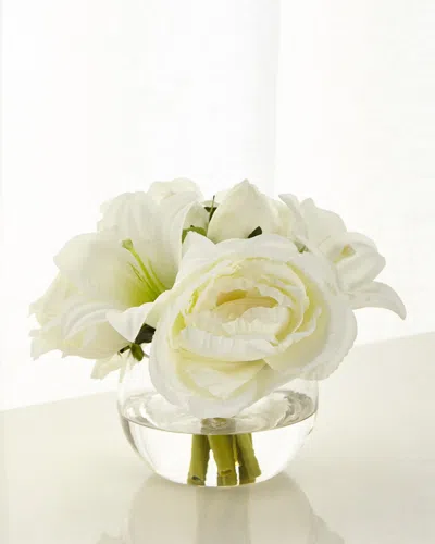 John-richard Collection Garden Roses And Lilies Arrangement In White