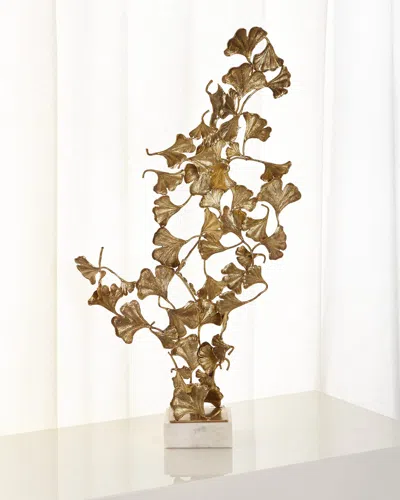 John-richard Collection Ginkgo Leaves On White Marble In Gold