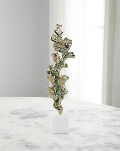 John-richard Collection Gleaming Leaf Sculpture On Marble Base In Gold