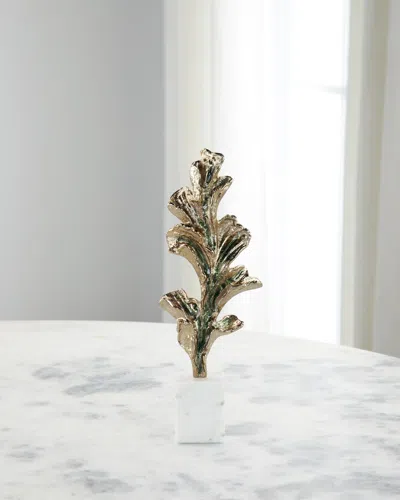 John-richard Collection Gleaming Leaf Sculpture On Marble Base In Gold