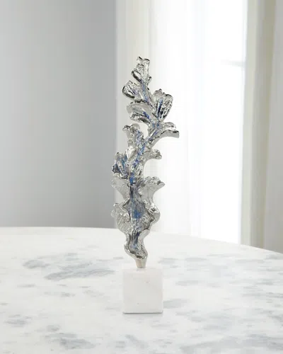 John-richard Collection Gleaming Leaf Sculpture On Marble Base In Silver