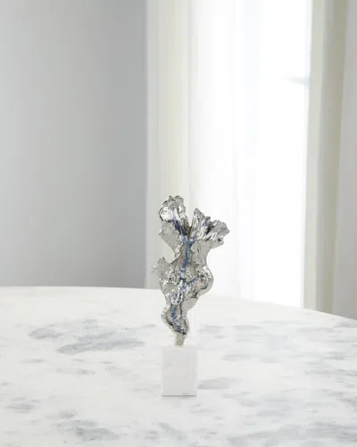 John-richard Collection Gleaming Leaf Sculpture On Marble Base In Silver