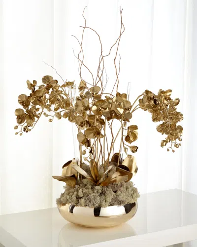 John-richard Collection Golden Phalaenopsis Orchid Faux Floral Arrangement In Brown