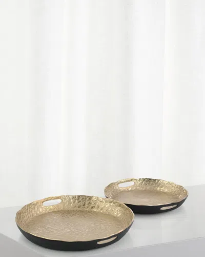 John-richard Collection Hammered Gold & Black Trays, Set Of 2