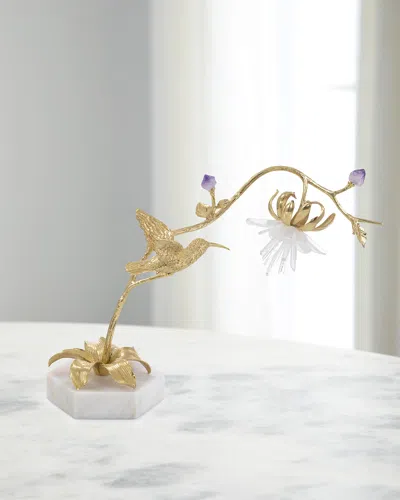 John-richard Collection Hummingbird Selenite Sculpture Ii In Gold
