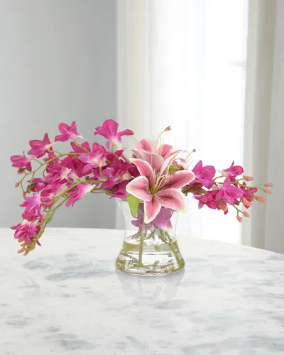 John-richard Collection Hurricane Orchids 22" Faux Floral Arrangement In Glass Vase In Transparent