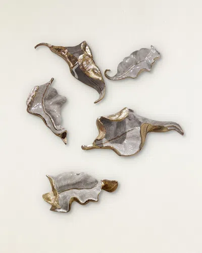 John-richard Collection Iridescent Curling Leaves Wall Sculpture, Set Of 5 In Gold