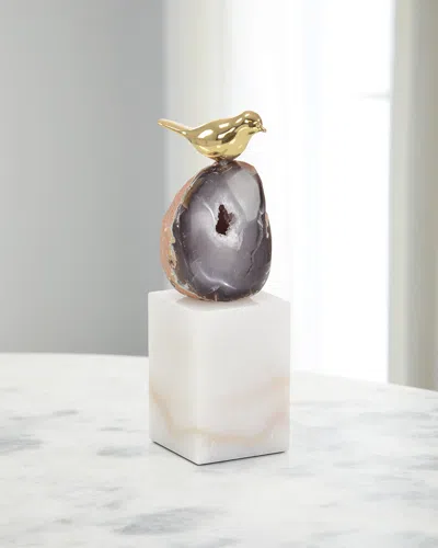 John-richard Collection Large Agate Roost Sculpture On Marble Base In Brown