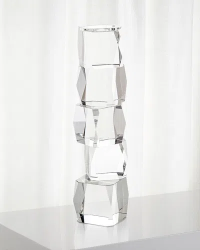 John-richard Collection Large Crystal Cubist Candleholder In Metallic