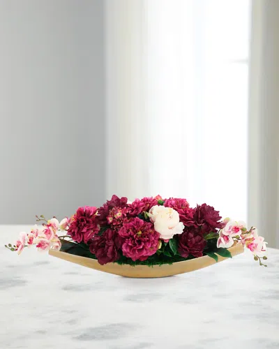 John-richard Collection Luscious Peonies 12" Faux Floral Arrangement In Metal Vase In Fuchsia